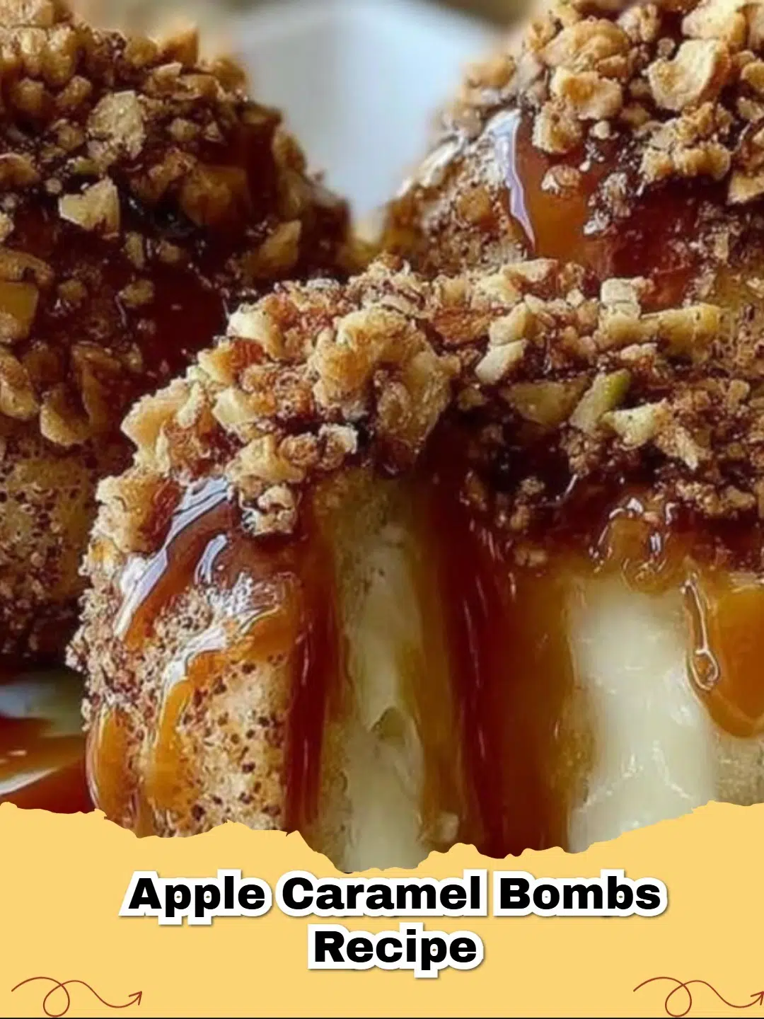 Delicious Apple Caramel Bombs warm from the oven, drizzled with extra caramel sauce.