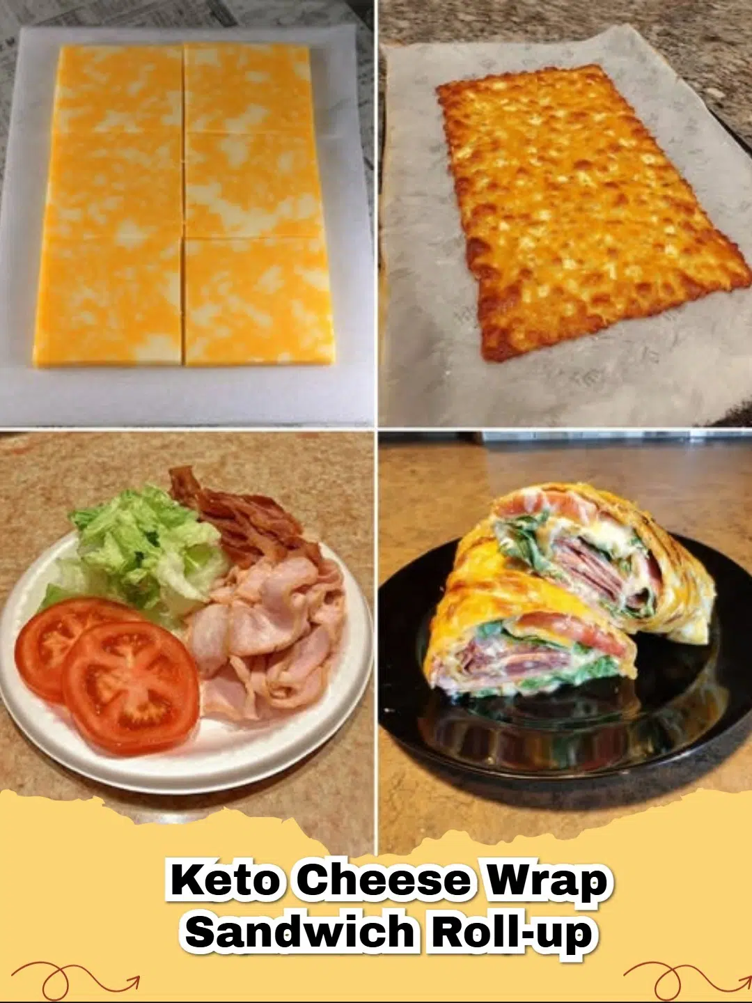 Delicious keto no-bread cheese roll-ups filled with deli meat, bacon, lettuce, and tomato on a serving plate.