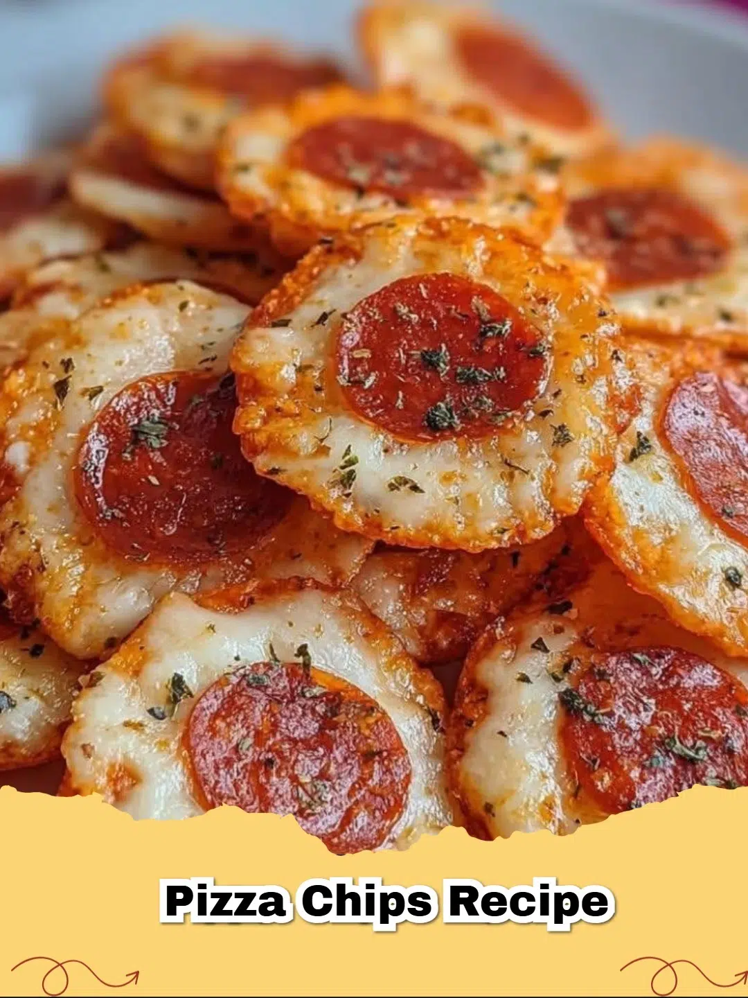 Crispy golden Keto Pizza Chips stacked on a white plate with a bowl of marinara sauce for dipping.