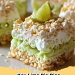Delicious Key Lime Pie Rice Krispie Treats with graham cracker crumbs and lime zest on top.