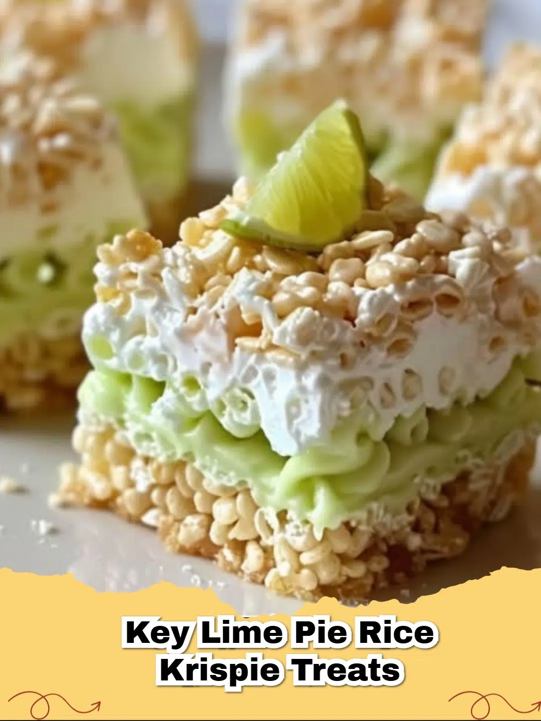 Delicious Key Lime Pie Rice Krispie Treats with graham cracker crumbs and lime zest on top.