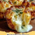 Golden brown and crispy Mashed Potato Cheese Puffs served on a platter with fresh chives.
