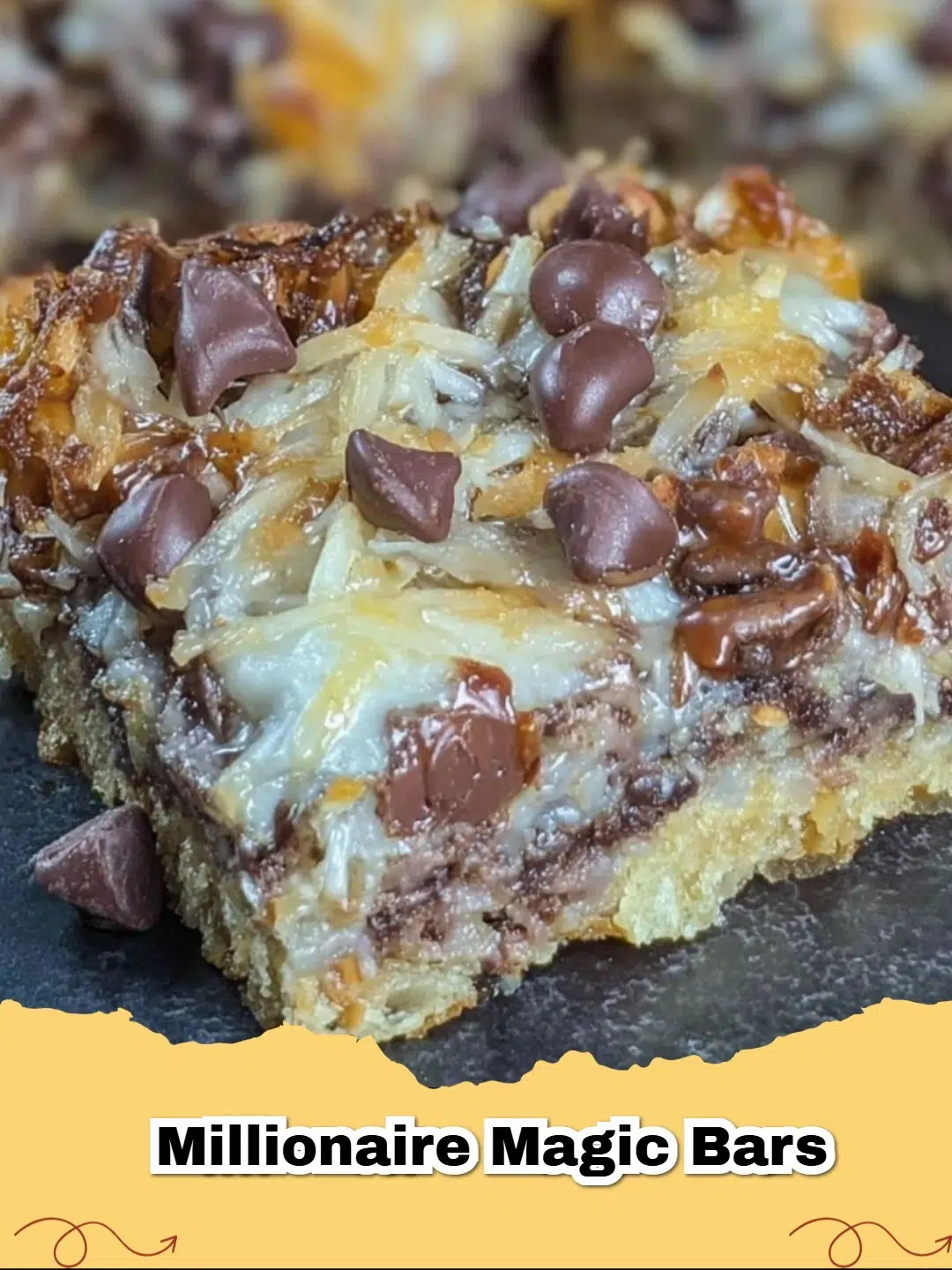 Decadent Millionaire Magic Bars with layers of shortbread, caramel, and chocolate, perfect for a rich dessert.
