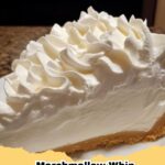 A slice of creamy No-Bake Marshmallow Fluff Cheesecake with a graham cracker crust and a fluffy marshmallow topping, garnished with mini marshmallows.