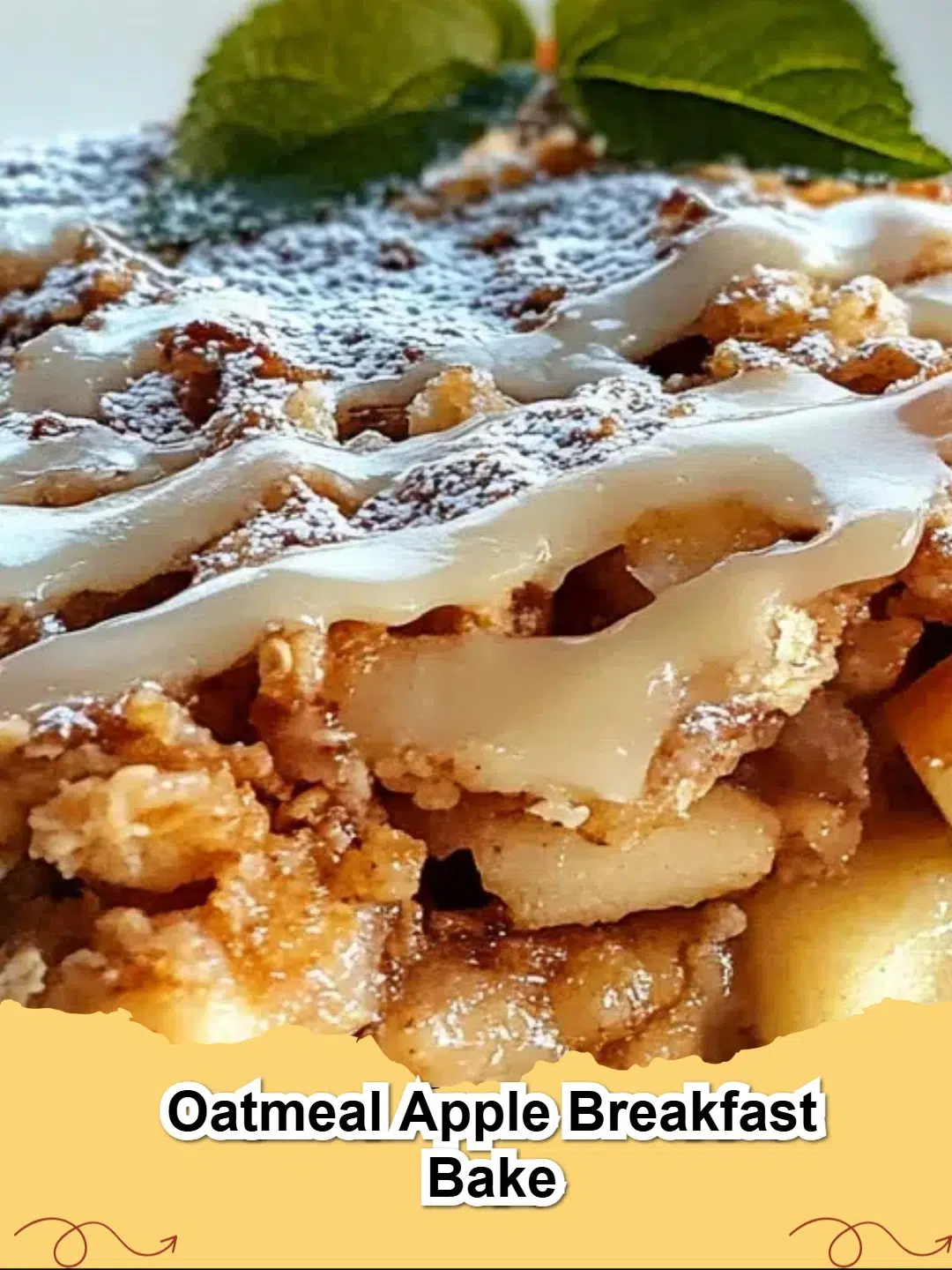 A comforting square of warm Oatmeal Apple Breakfast Bake, topped with cinnamon and diced apples, served on a plate with a fork.