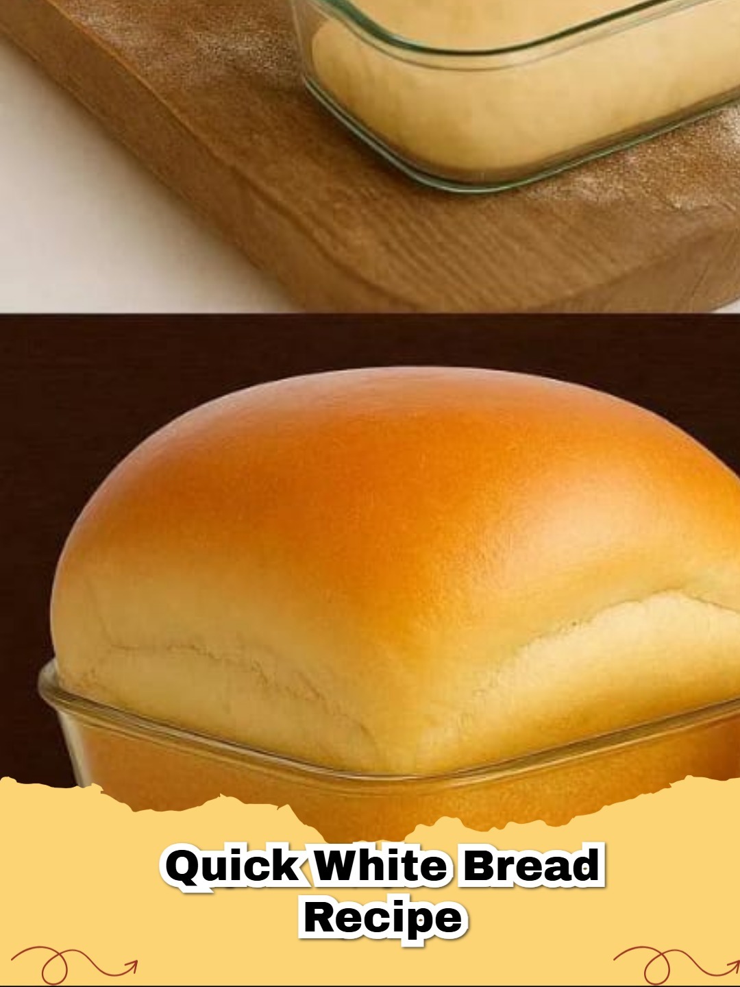 Freshly baked quick white bread loaf with a golden crust, sliced on a wooden board, soft and fluffy inside — easy homemade bread recipe ready in under an hour.