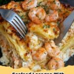 Delicious Seafood Lasagna with Shrimp and Crab, showcasing rich layers of pasta, creamy sauce, and melted cheese.