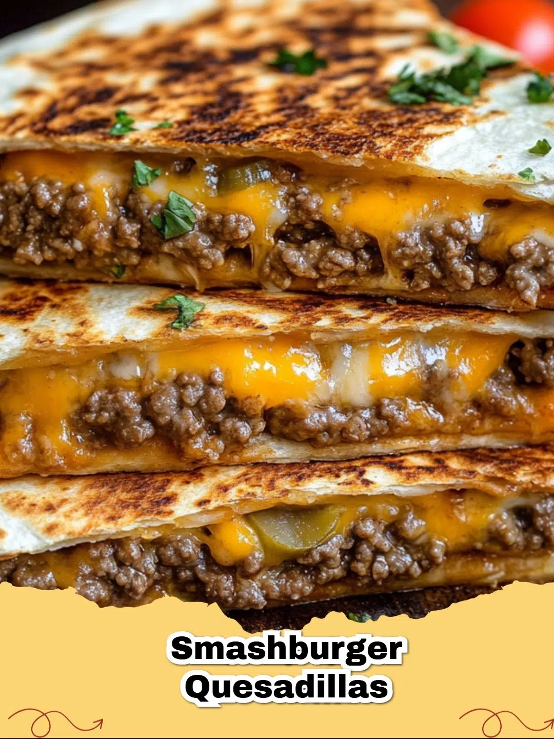 Delicious and crispy Smashburger Quesadillas with melted cheese, served with a side of special sauce, perfect for a quick meal.