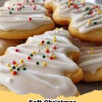 Plate of beautifully decorated soft Christmas cookies with festive sprinkles