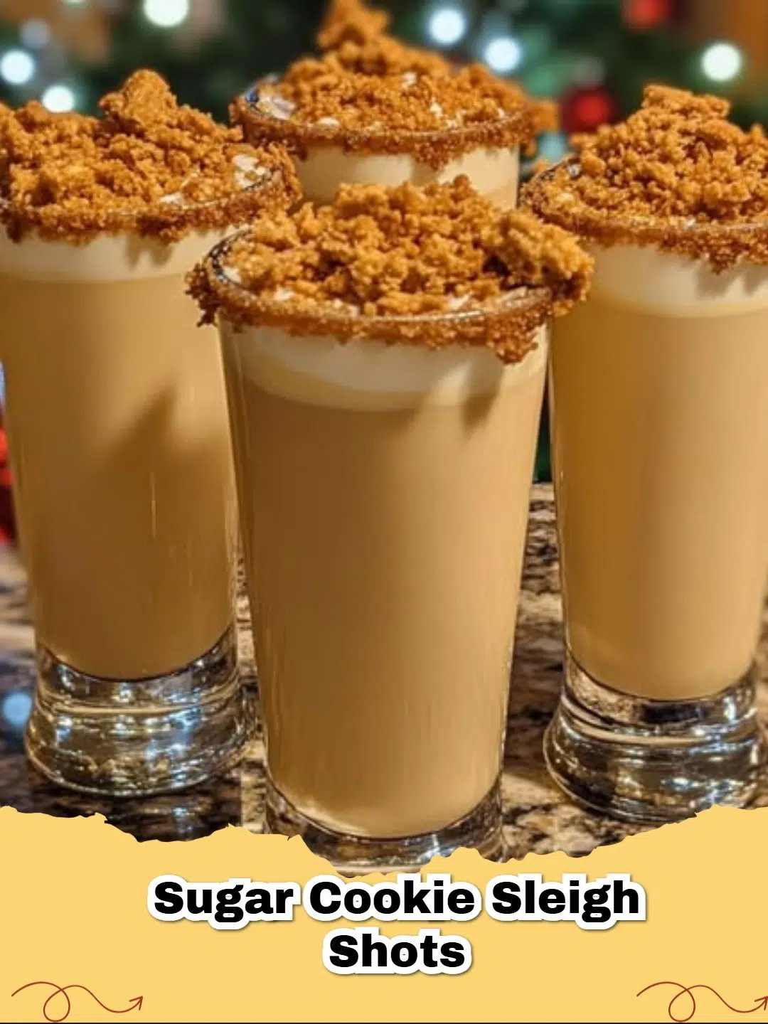 Festive Sugar Cookie Sleigh Shots filled with milk and decorated for Christmas