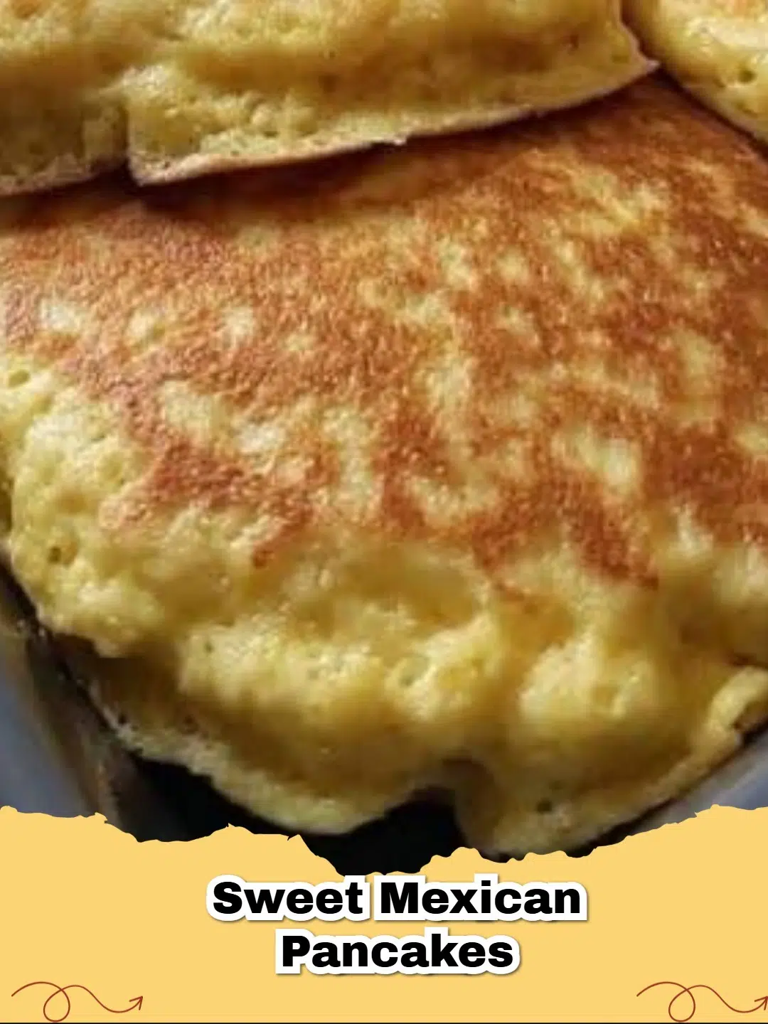 Stack of golden brown Sweet Mexican Pancakes drizzled with syrup and fresh berries