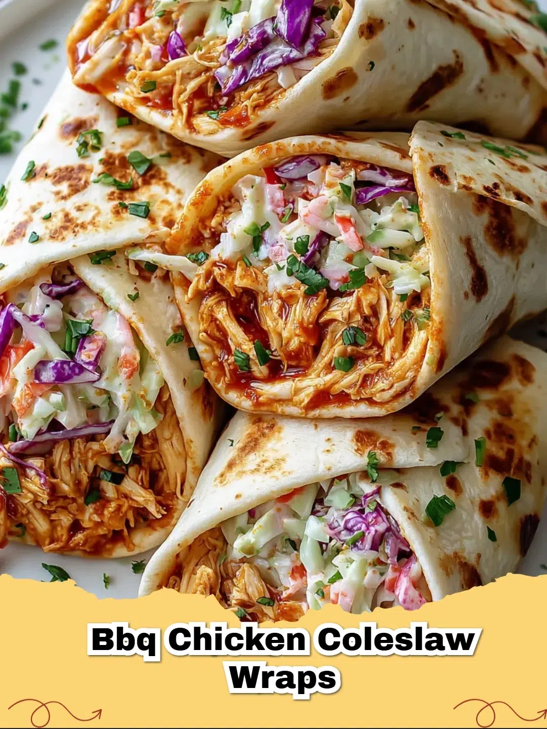 Delicious BBQ Chicken Coleslaw Wraps with fresh cilantro and green onions, ready to serve for a quick meal