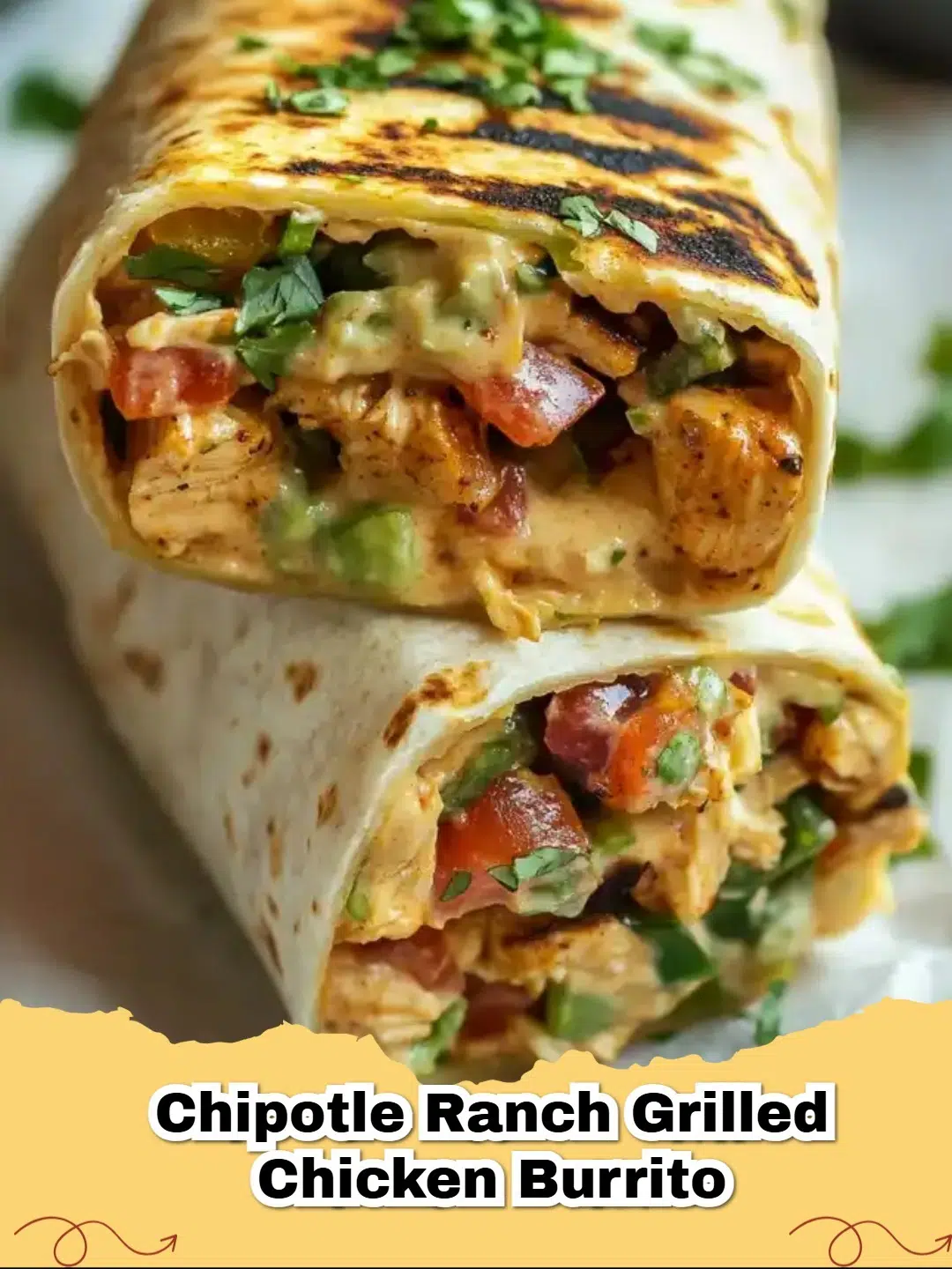 Delicious Chipotle Ranch Grilled Chicken Burrito filled with juicy chicken, rice, beans, and fresh toppings.