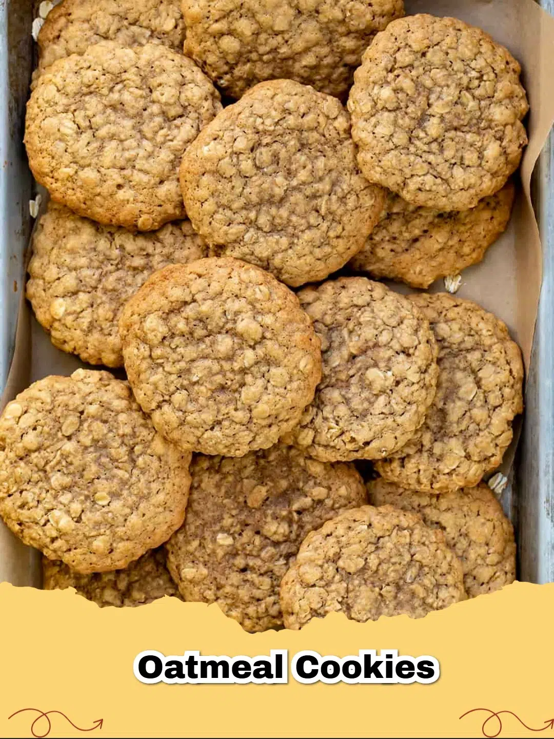 Delicious classic chewy oatmeal cookies piled on a plate with a glass of milk.