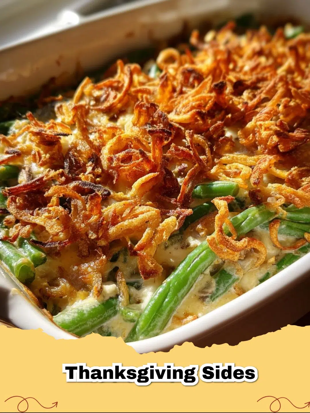 Classic Thanksgiving Mashed Potatoes and Green Bean Casserole on a holiday table