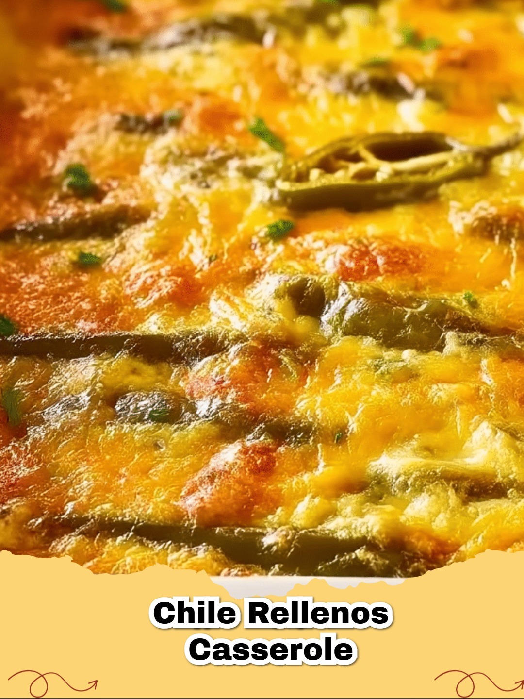 Delicious, bubbly Chile Rellenos Casserole with roasted poblano peppers and melted cheese, ready to serve.
