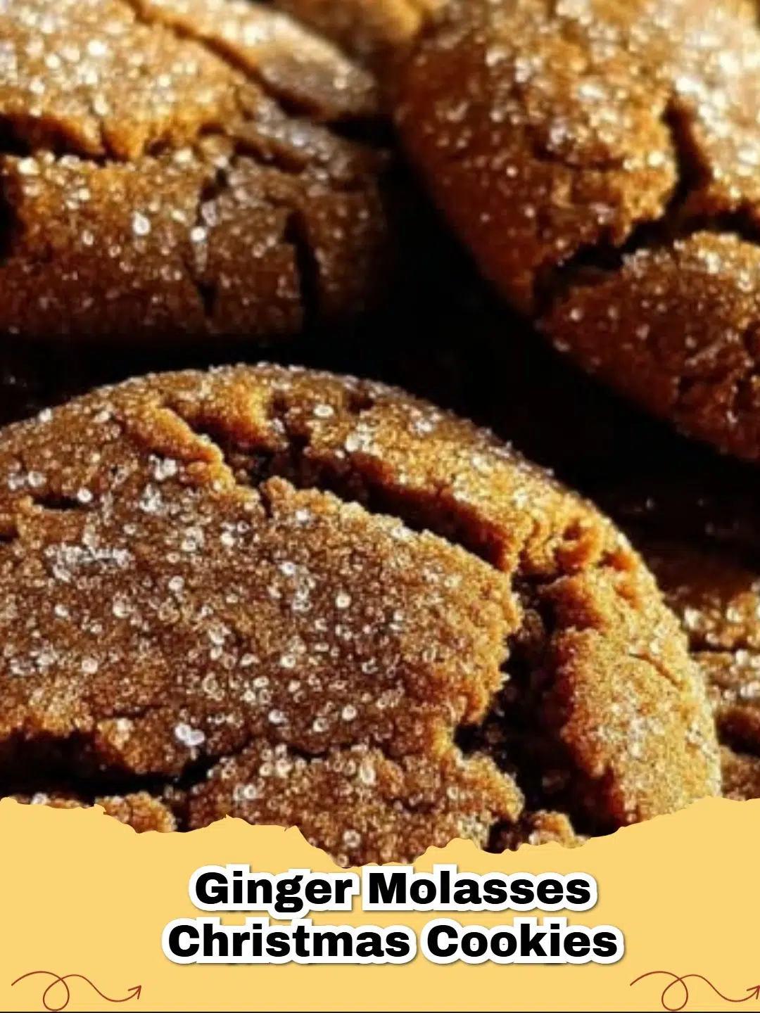 Pile of soft and chewy easy ginger molasses Christmas cookies dusted with sugar