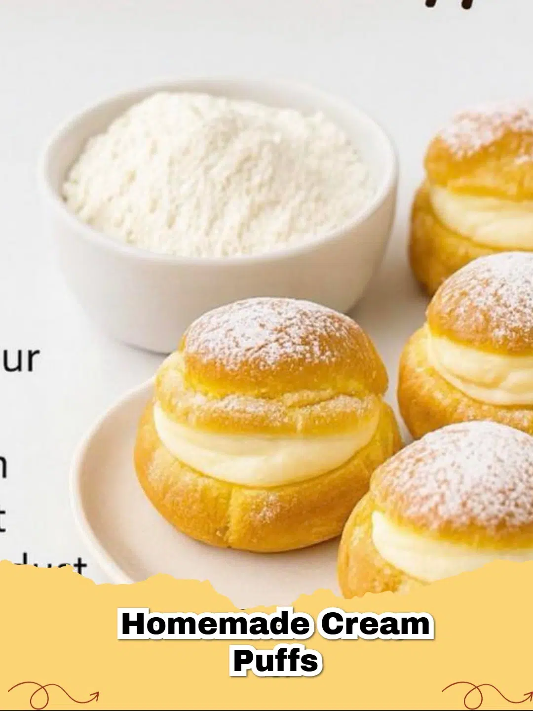 Delicious homemade cream puffs filled with luscious whipped cream and dusted with powdered sugar.