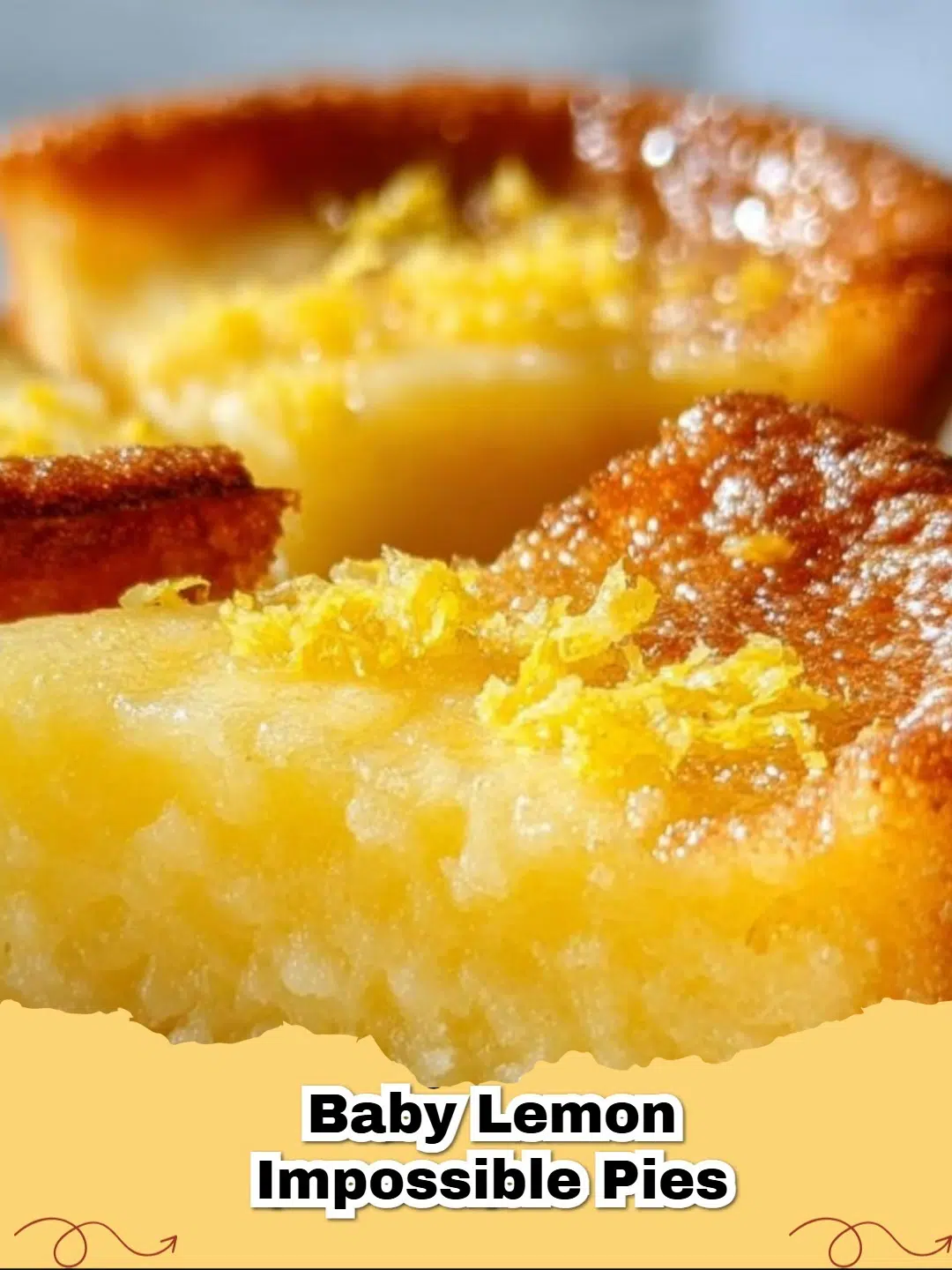 Slice of Easy Lemon Impossible Pie on a white plate with a fork, garnished with lemon zest and a mint leaf.