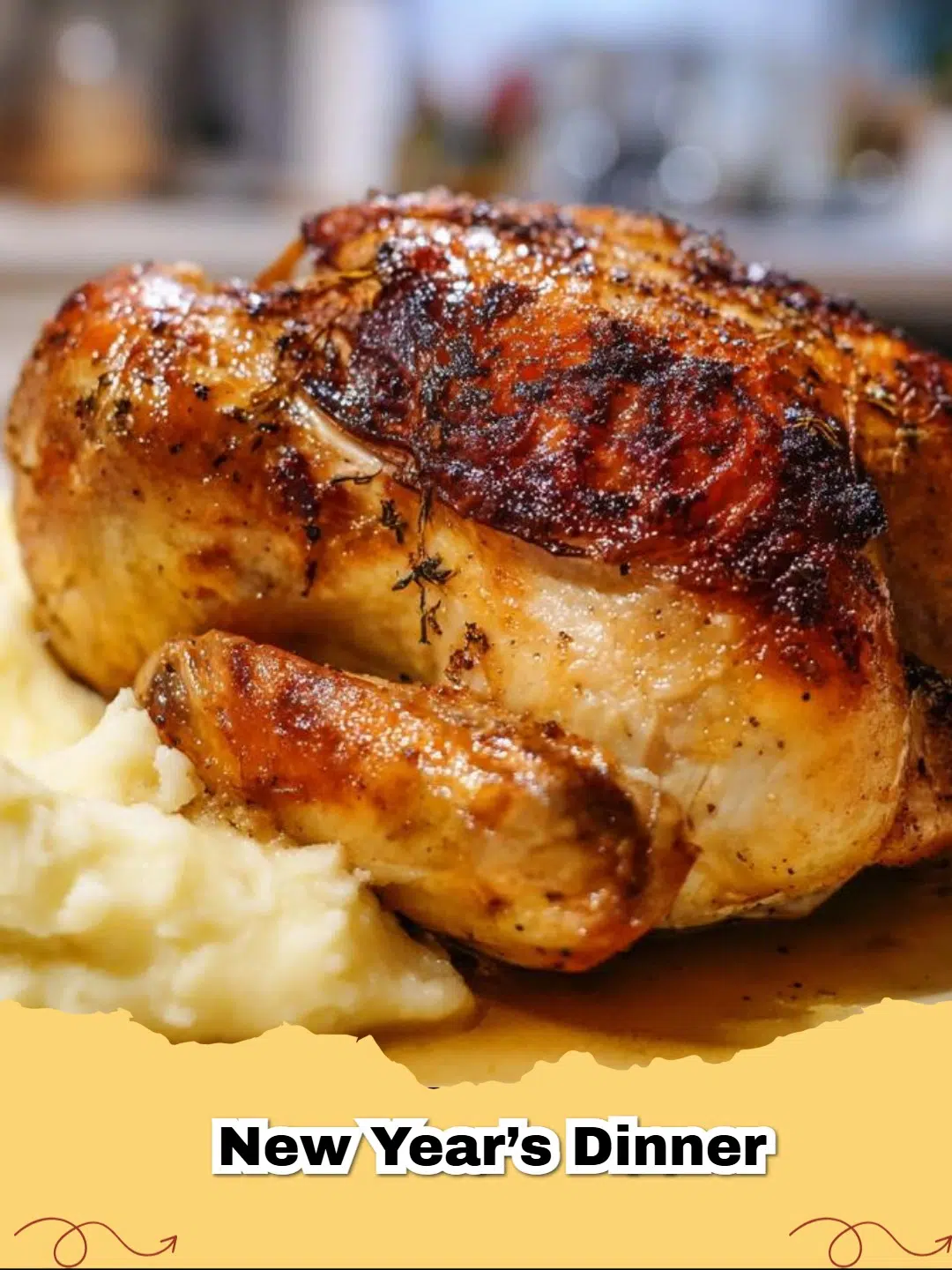 Easy Roast Chicken Dinner with Golden Skin and Creamy Mashed Potatoes on a Platter