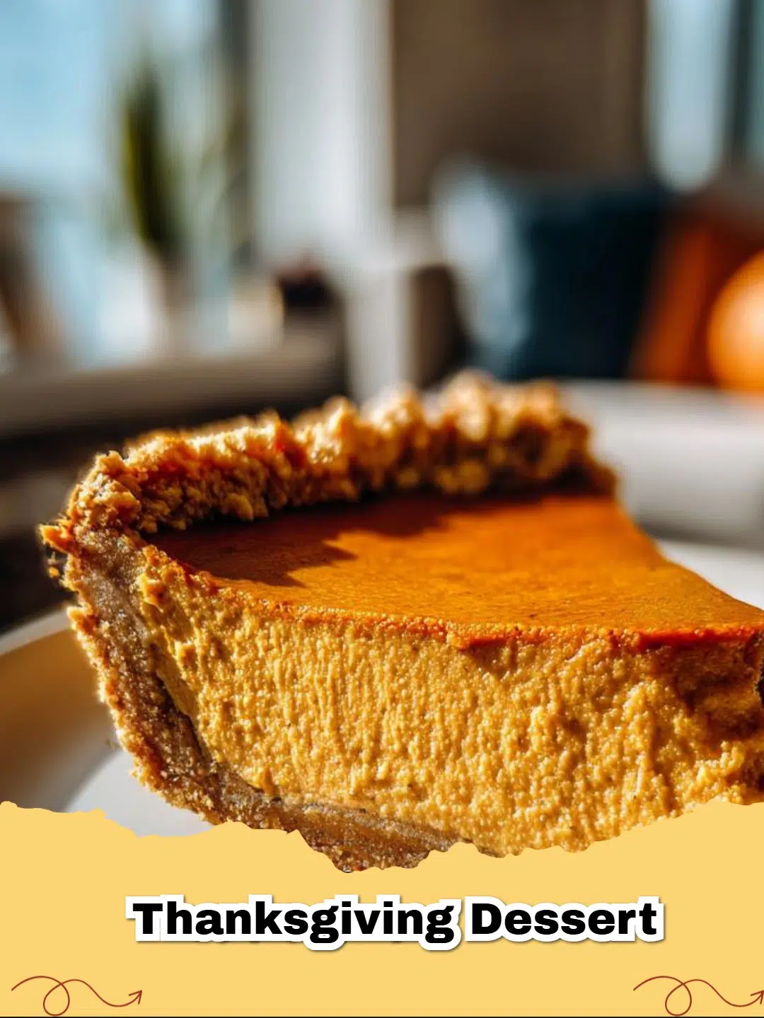 A delicious homemade easy Thanksgiving pumpkin pie on a rustic wooden table with a slice removed, garnished with whipped cream.