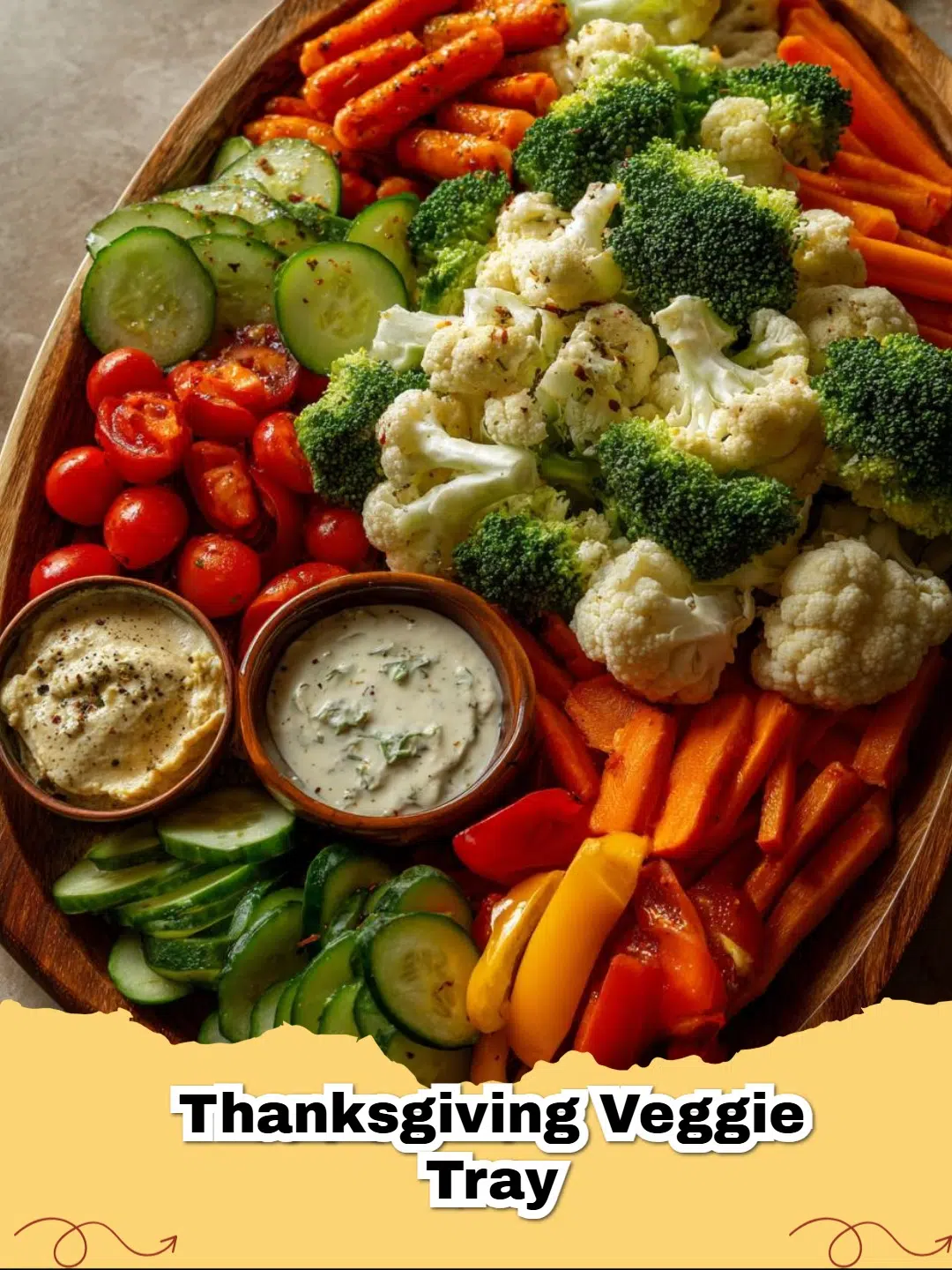 Vibrant Easy Thanksgiving Veggie Platter with ranch and hummus dips