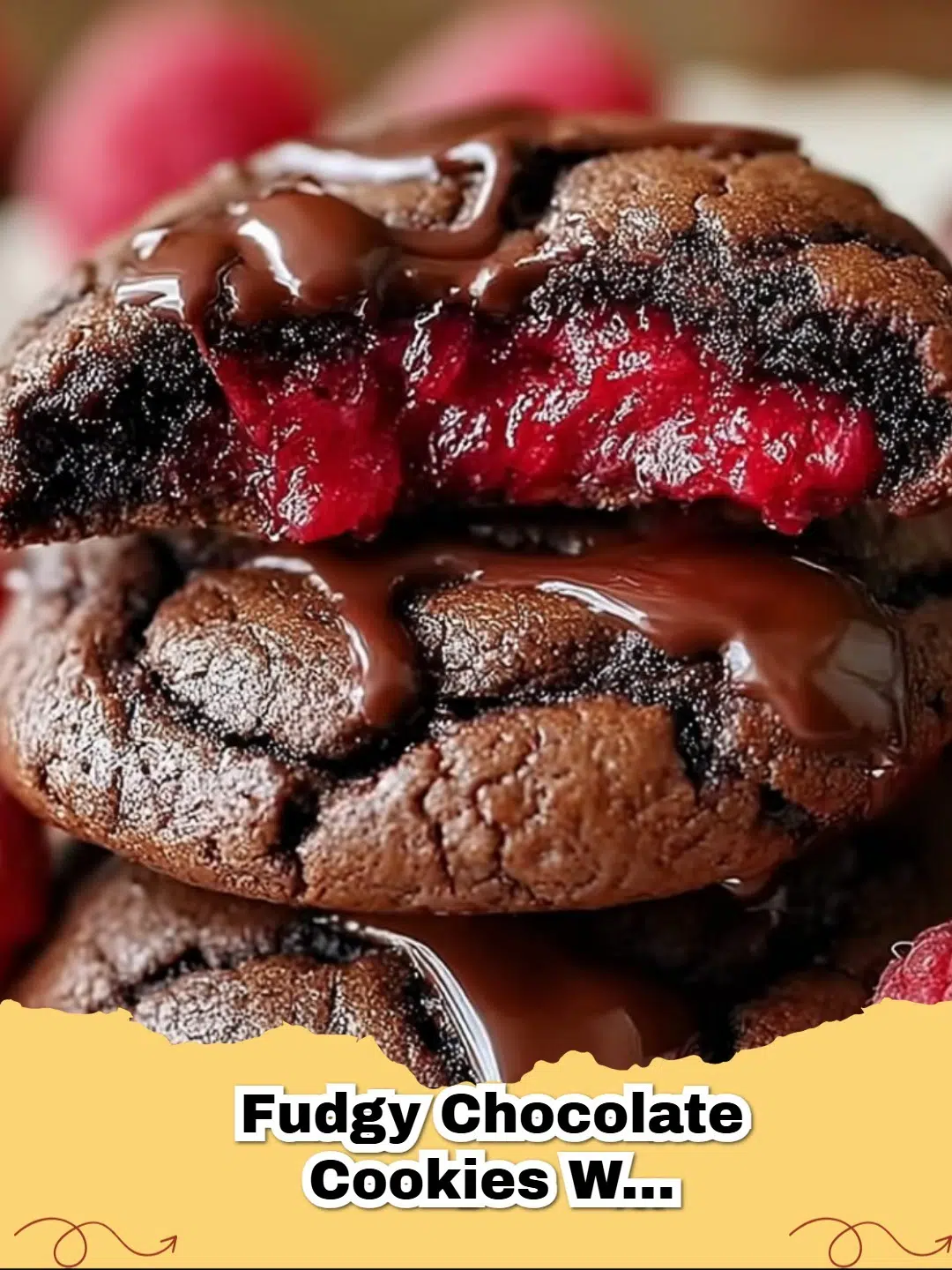 Close-up of fudgy chocolate cookies with fresh raspberries, a perfect decadent dessert.