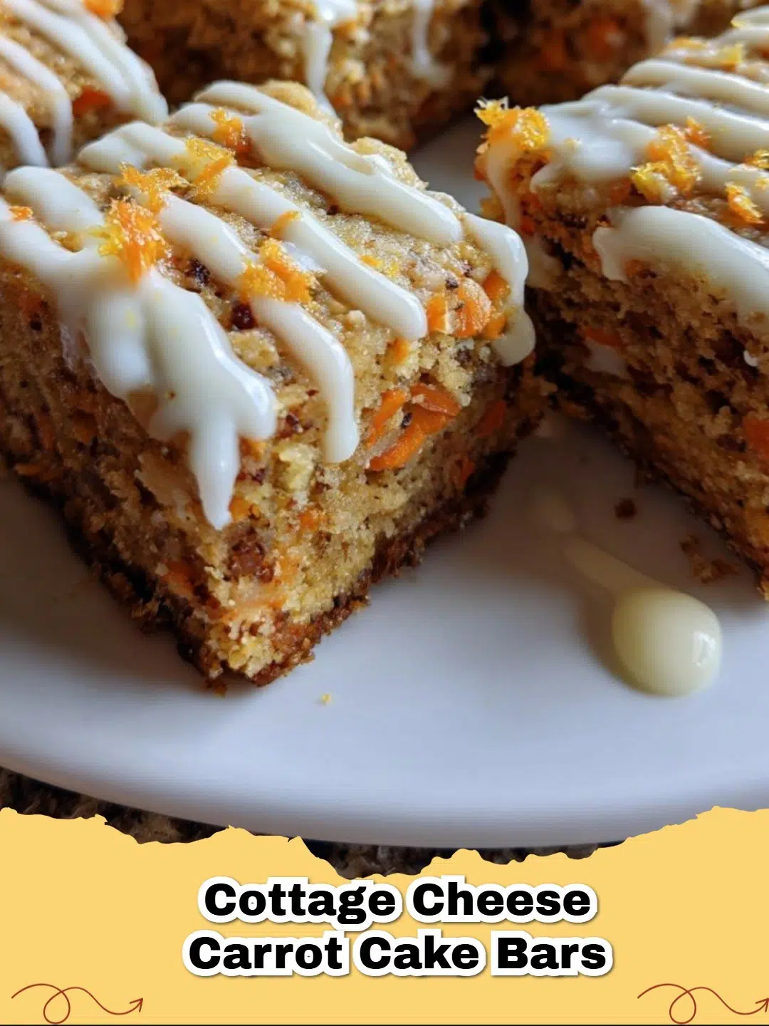 Moist and delicious healthy cottage cheese carrot cake bars on a cooling rack.
