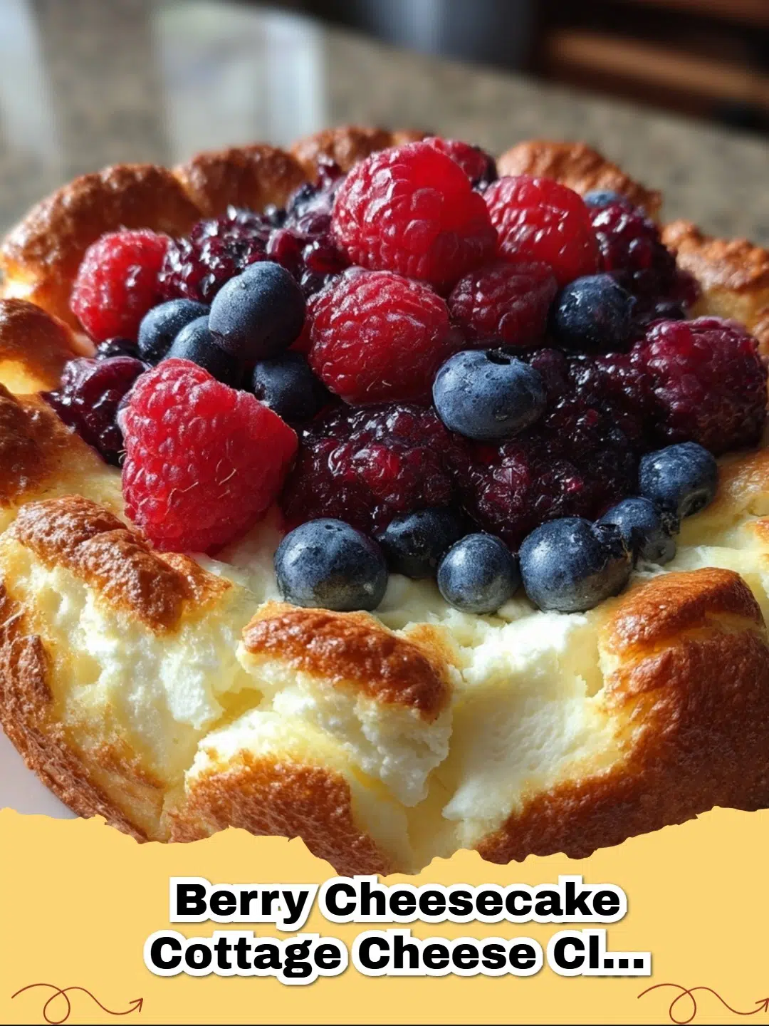 Close-up of High Protein Berry Cheesecake Cottage Cheese Cloud Bread with fresh berries.