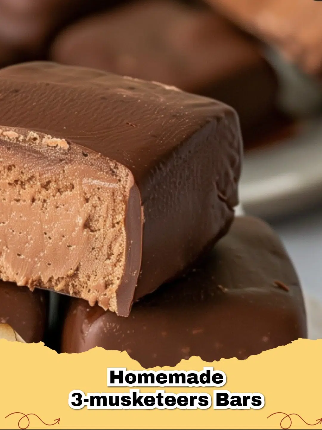 Decadent homemade no-bake 3 Musketeers bars with a fluffy nougat center and rich chocolate coating