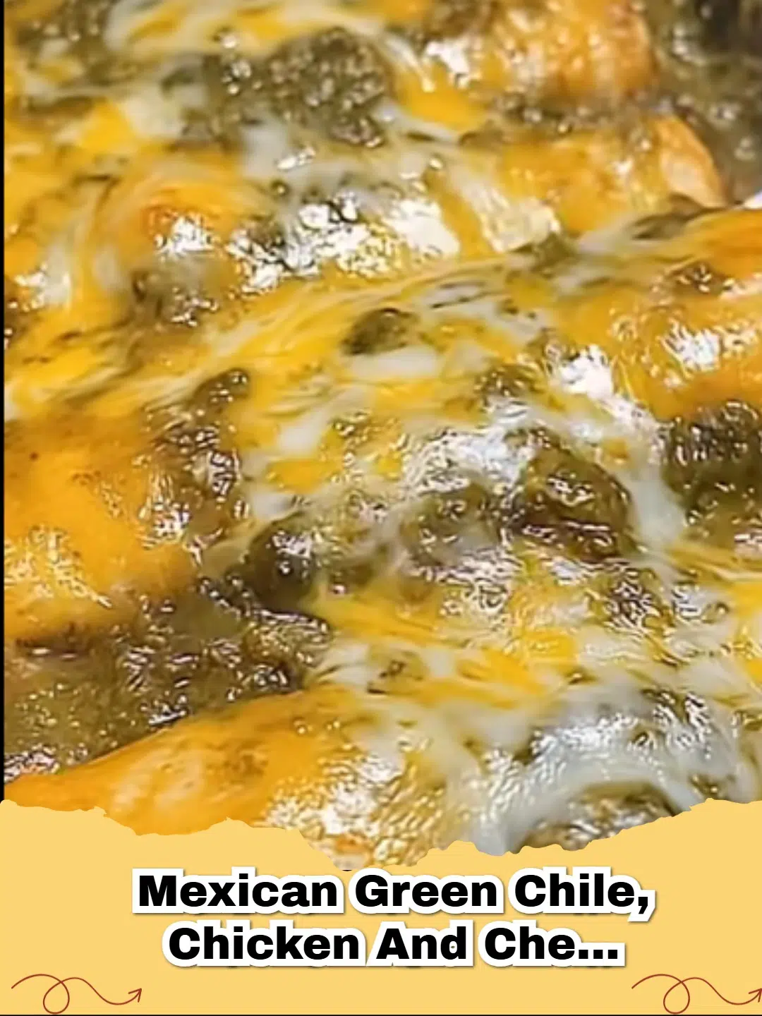 Close-up of bubbling Mexican Green Chile Chicken and Cheese Enchiladas in a baking dish, garnished with fresh cilantro.