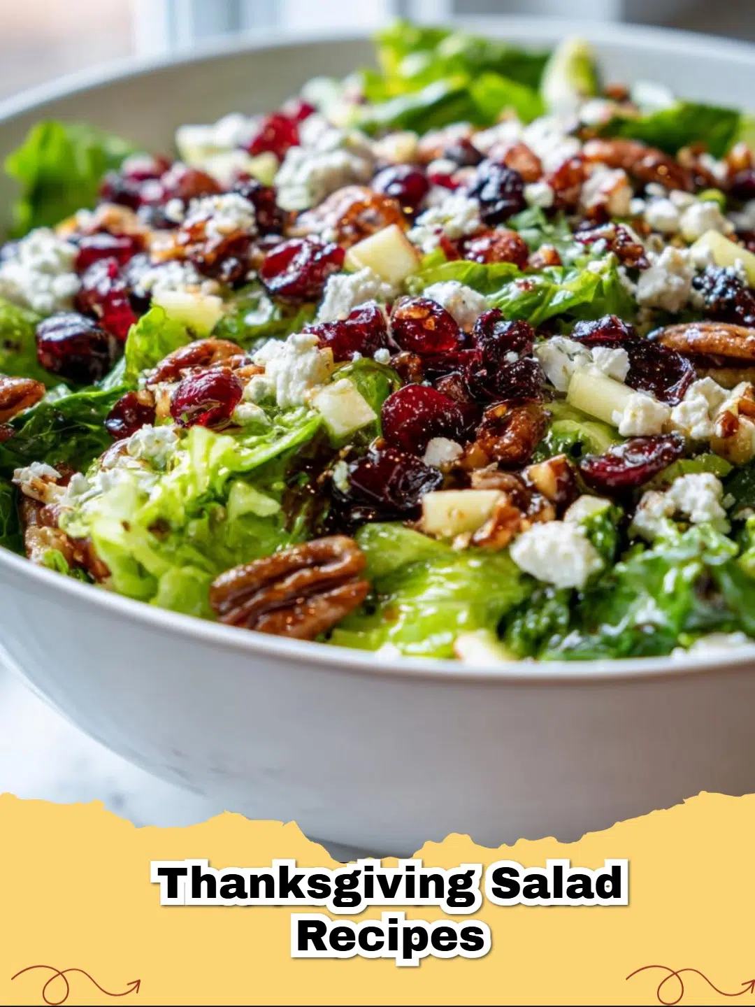 Vibrant Thanksgiving Cranberry Pecan Apple Feta Salad in a large bowl, ready to serve.