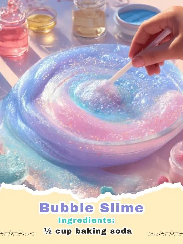Vibrant green and purple Bubble Slime Drinks in tall glasses, garnished with fresh berries and mint, ready for a party.