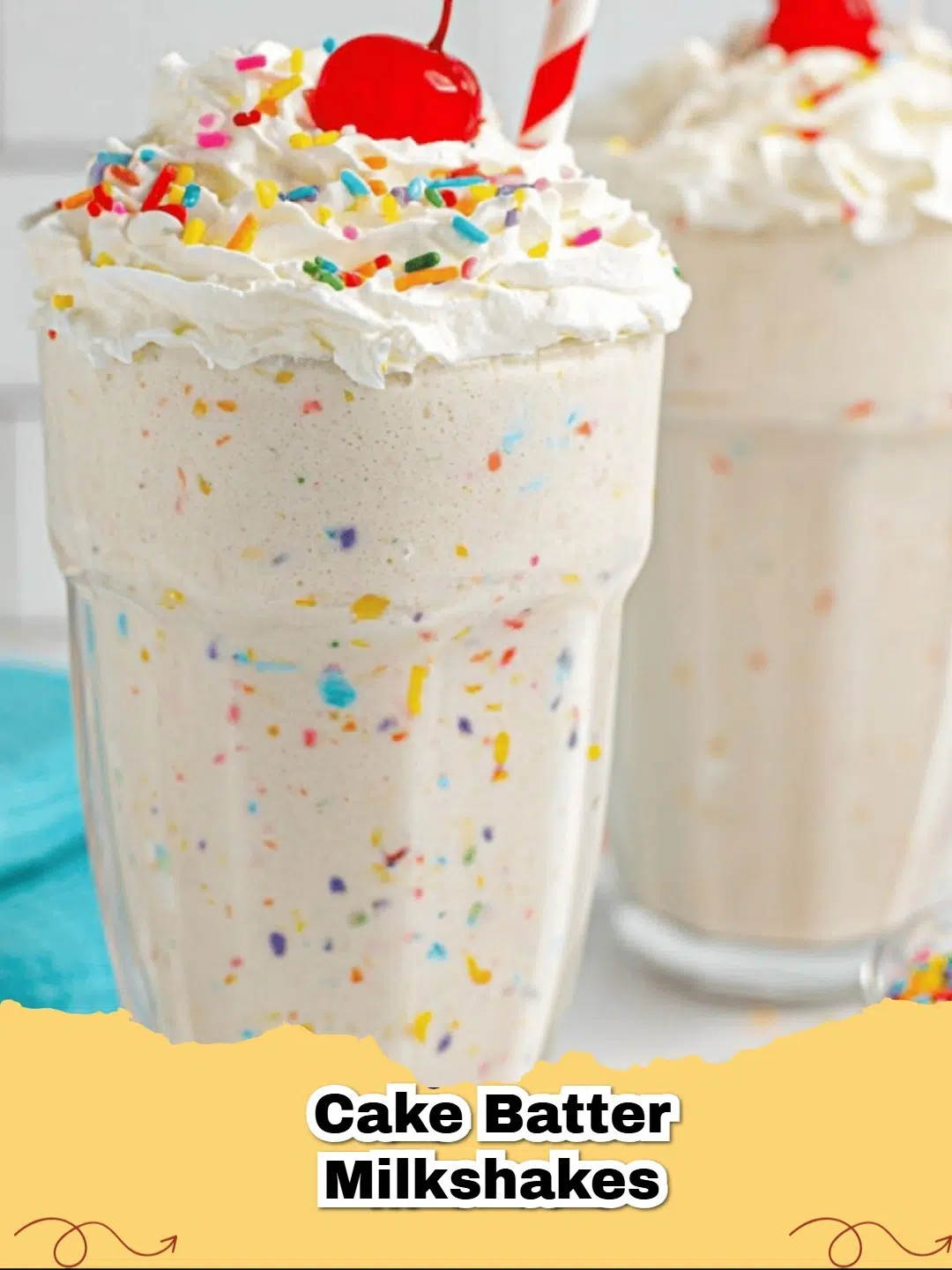 Creamy 3-ingredient cake batter milkshake in a tall glass with sprinkles and a straw