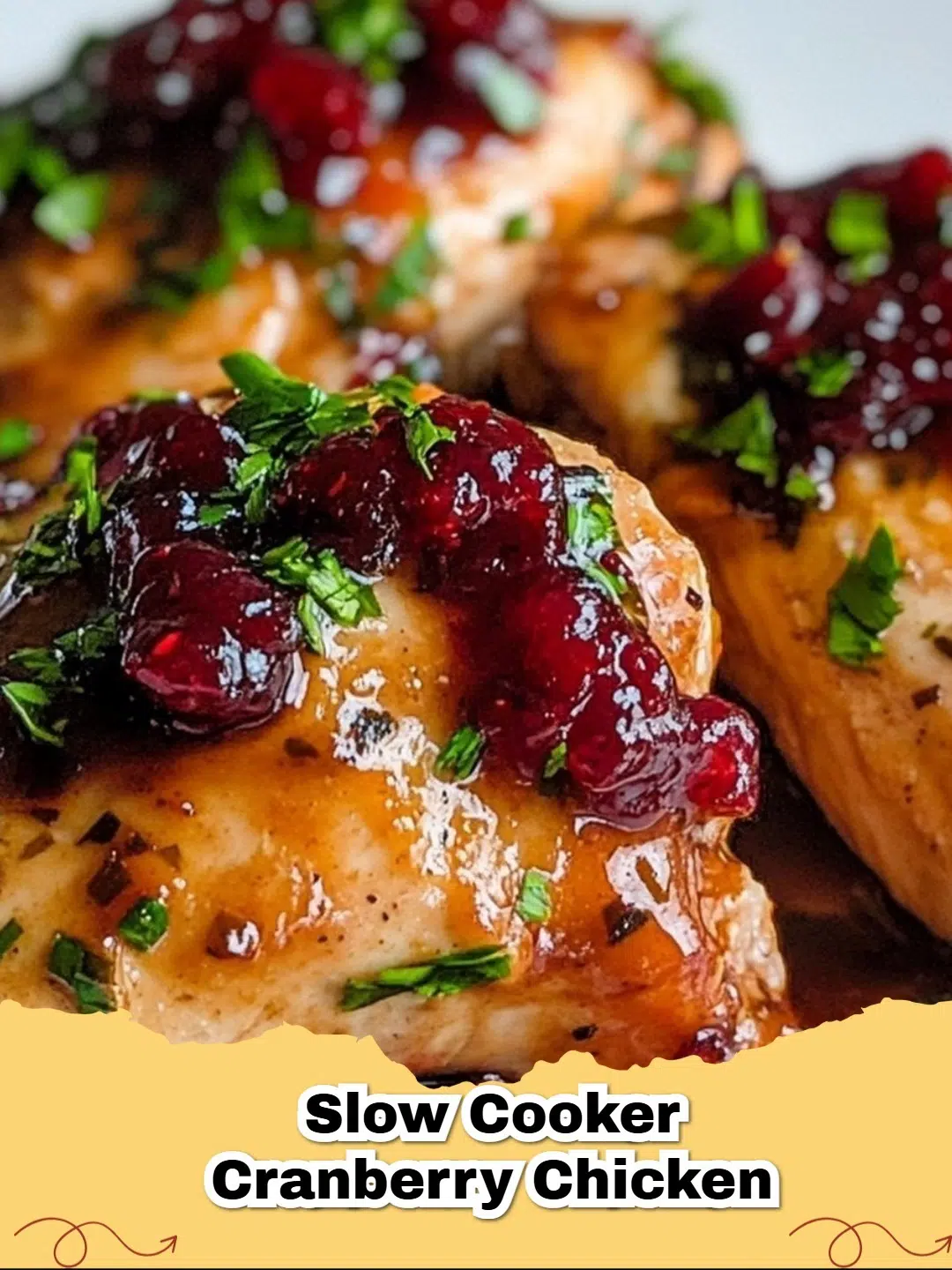 Delicious 4-Ingredient Slow Cooker Cranberry Chicken, served over rice and garnished with parsley