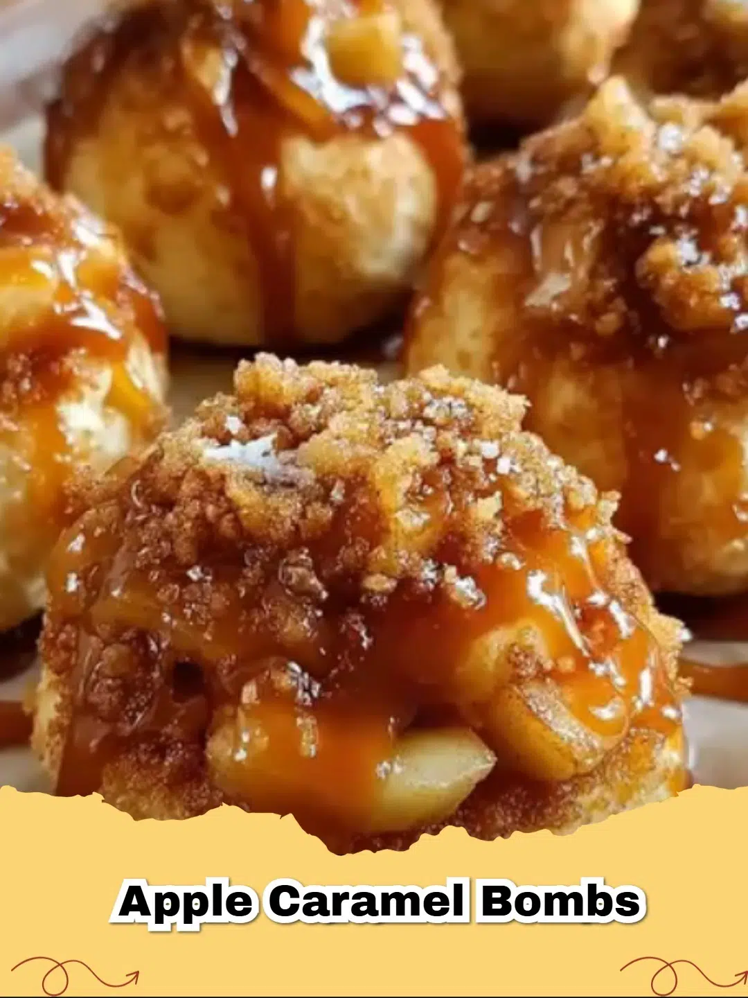 Delicious homemade Apple Caramel Bombs with a caramel drizzle, fresh from the oven