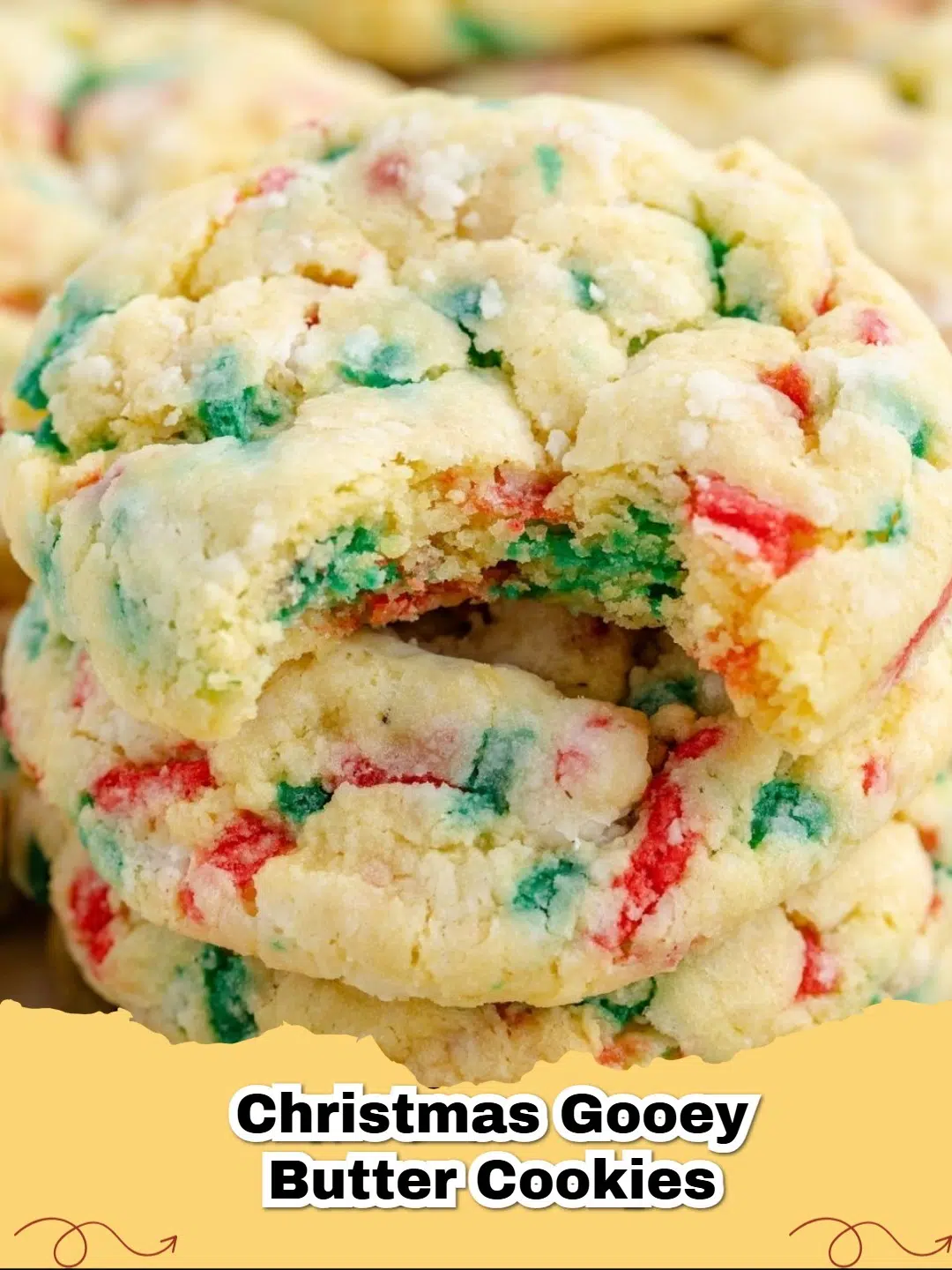 A festive platter of Christmas Gooey Butter Cookies dusted with powdered sugar, ready for holiday serving.
