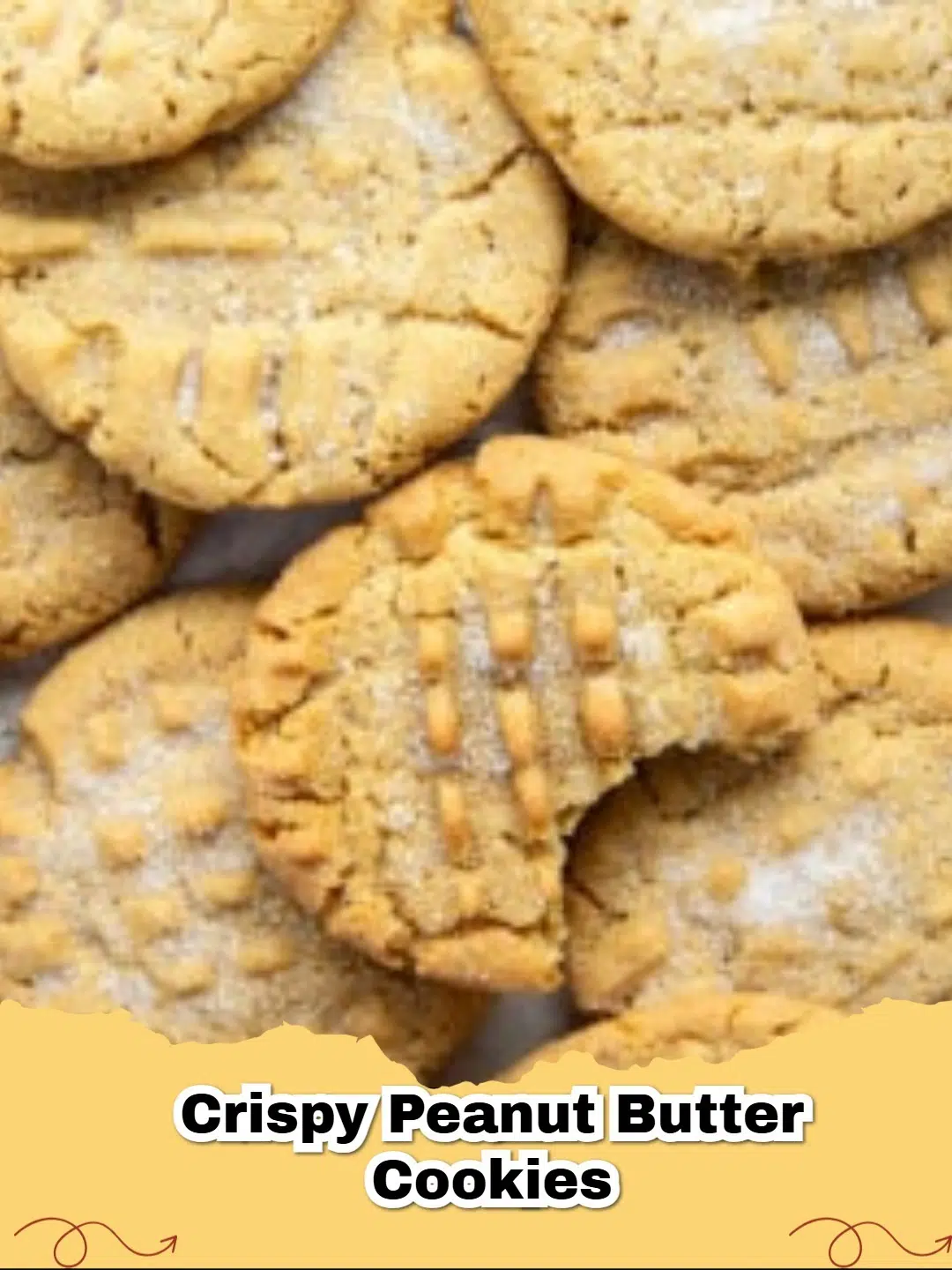 Pile of golden-brown crispy peanut butter cookies with criss-cross fork marks, cooling on a wire rack.