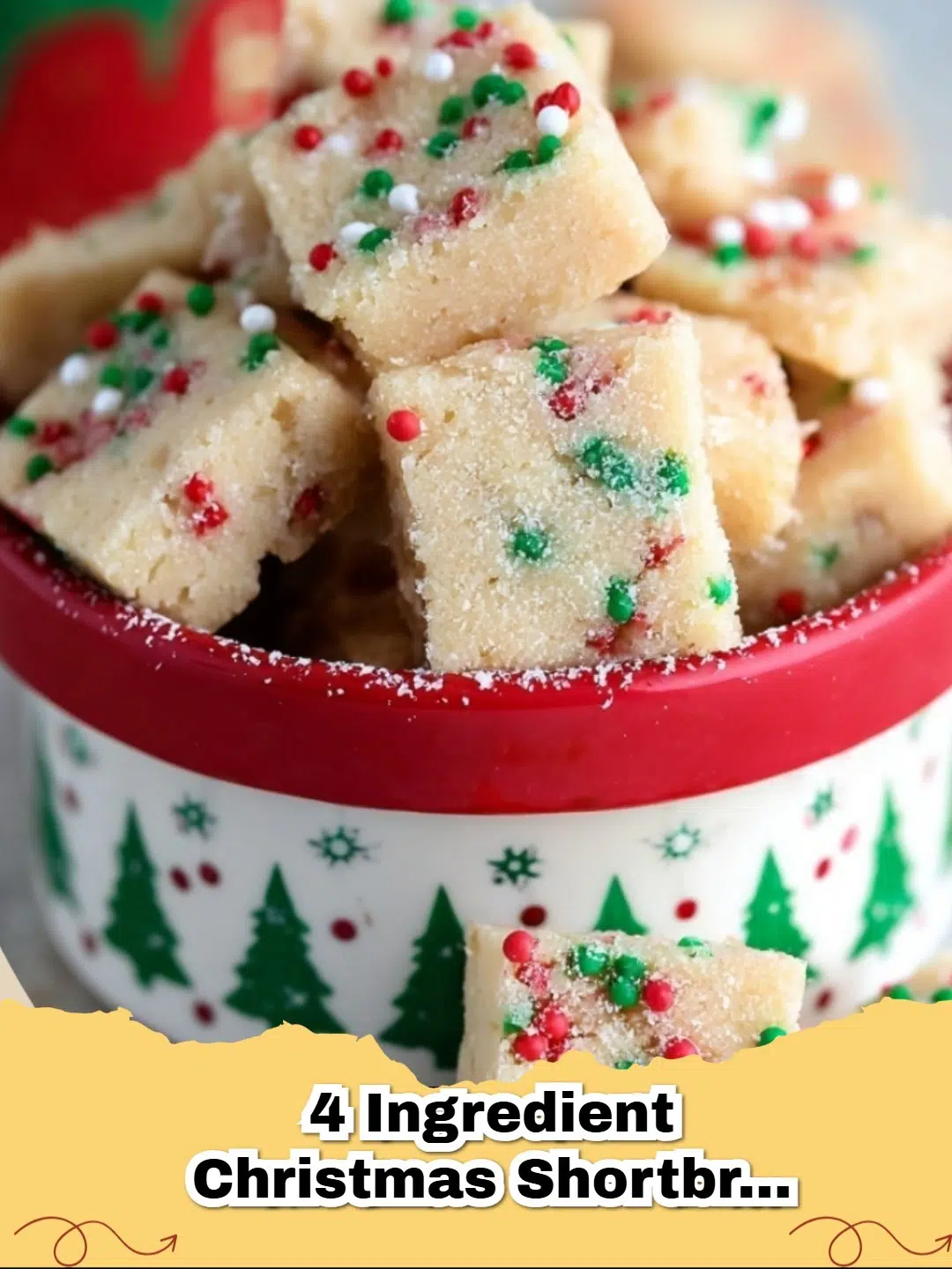 Delicious 4-Ingredient Christmas Shortbread Cookie Bites with festive sprinkles on a white plate.
