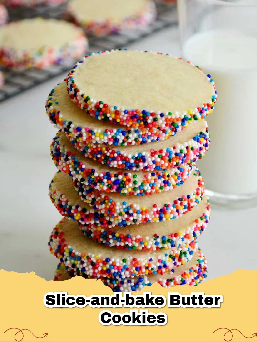 Pile of perfectly baked easy slice and bake butter cookies with sprinkles