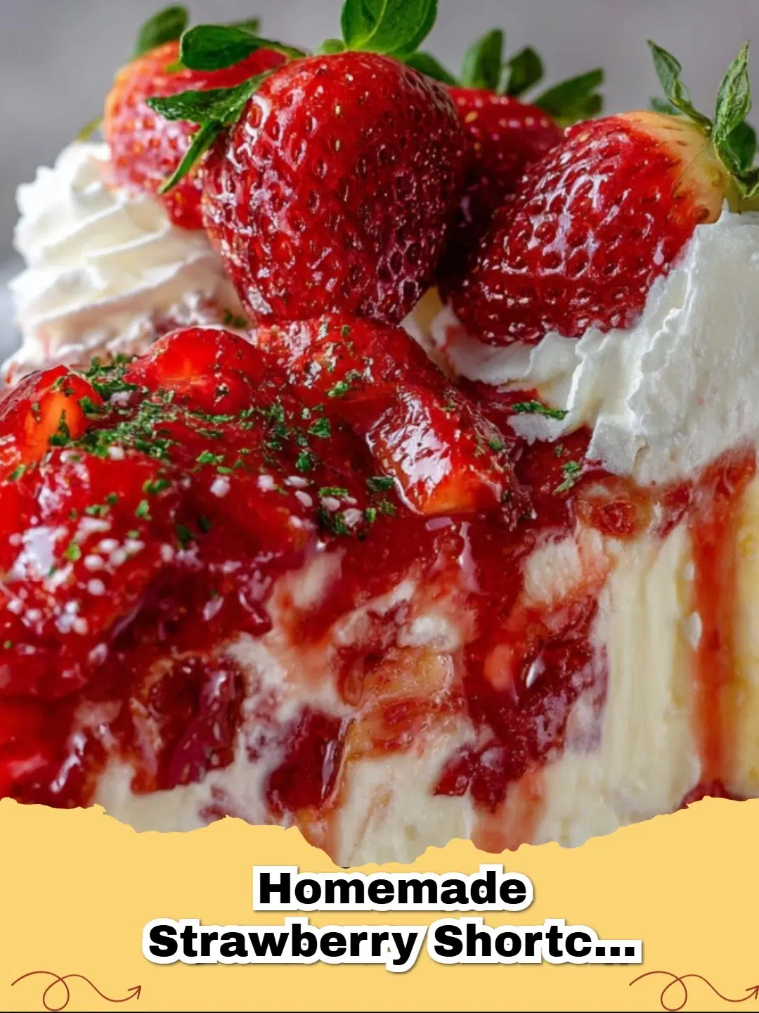 Delicious homemade strawberry shortcake cheesecake with fresh berries and cream