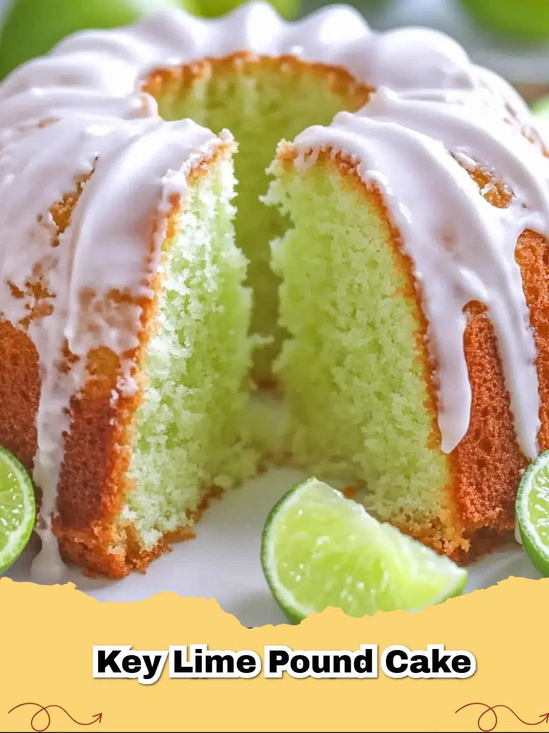 Deliciously moist Key Lime Pound Cake slice with vibrant green lime zest garnish on a white plate