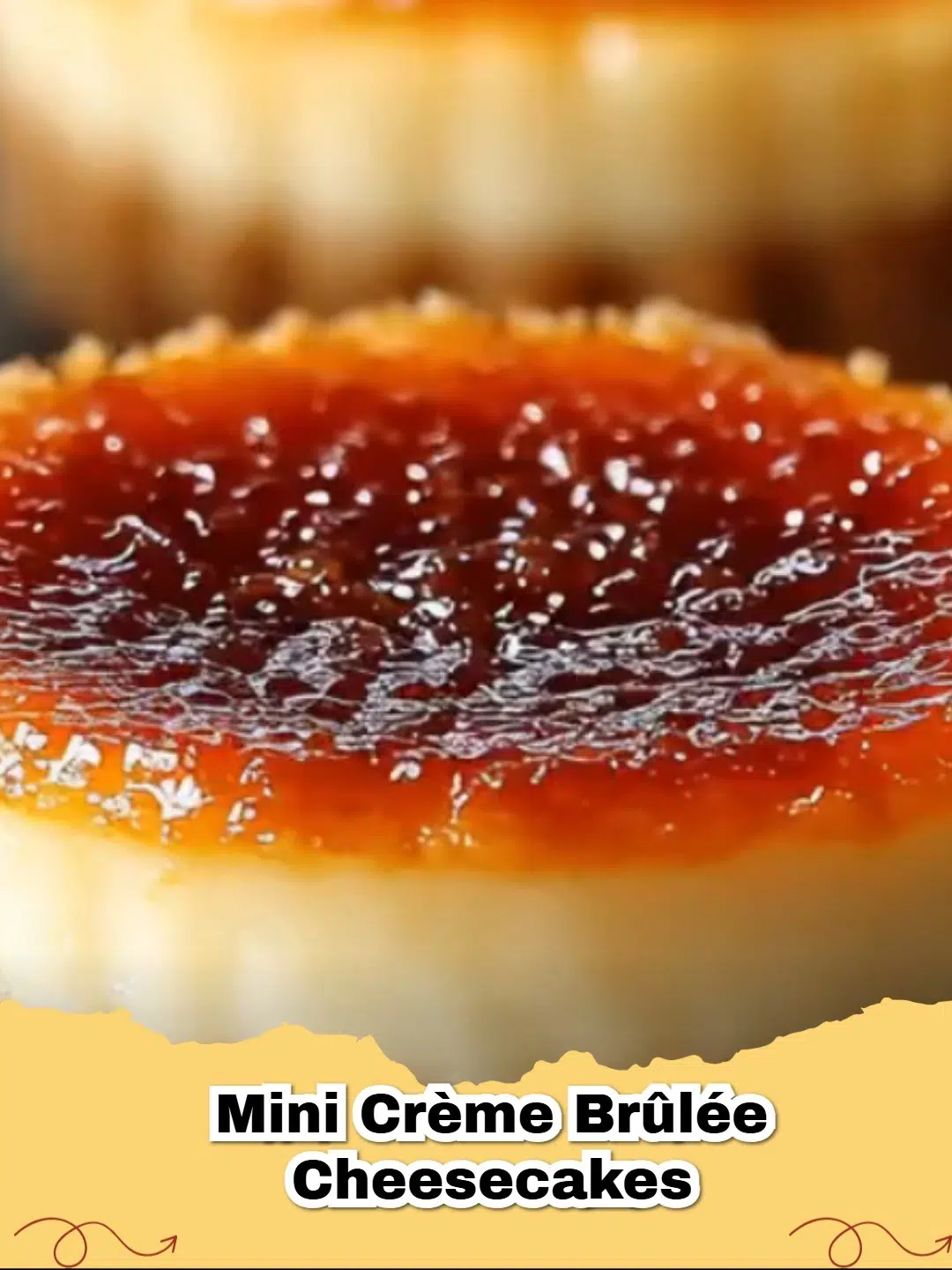 Delicious mini crème brûlée cheesecakes with a golden caramelized sugar topping on a serving platter