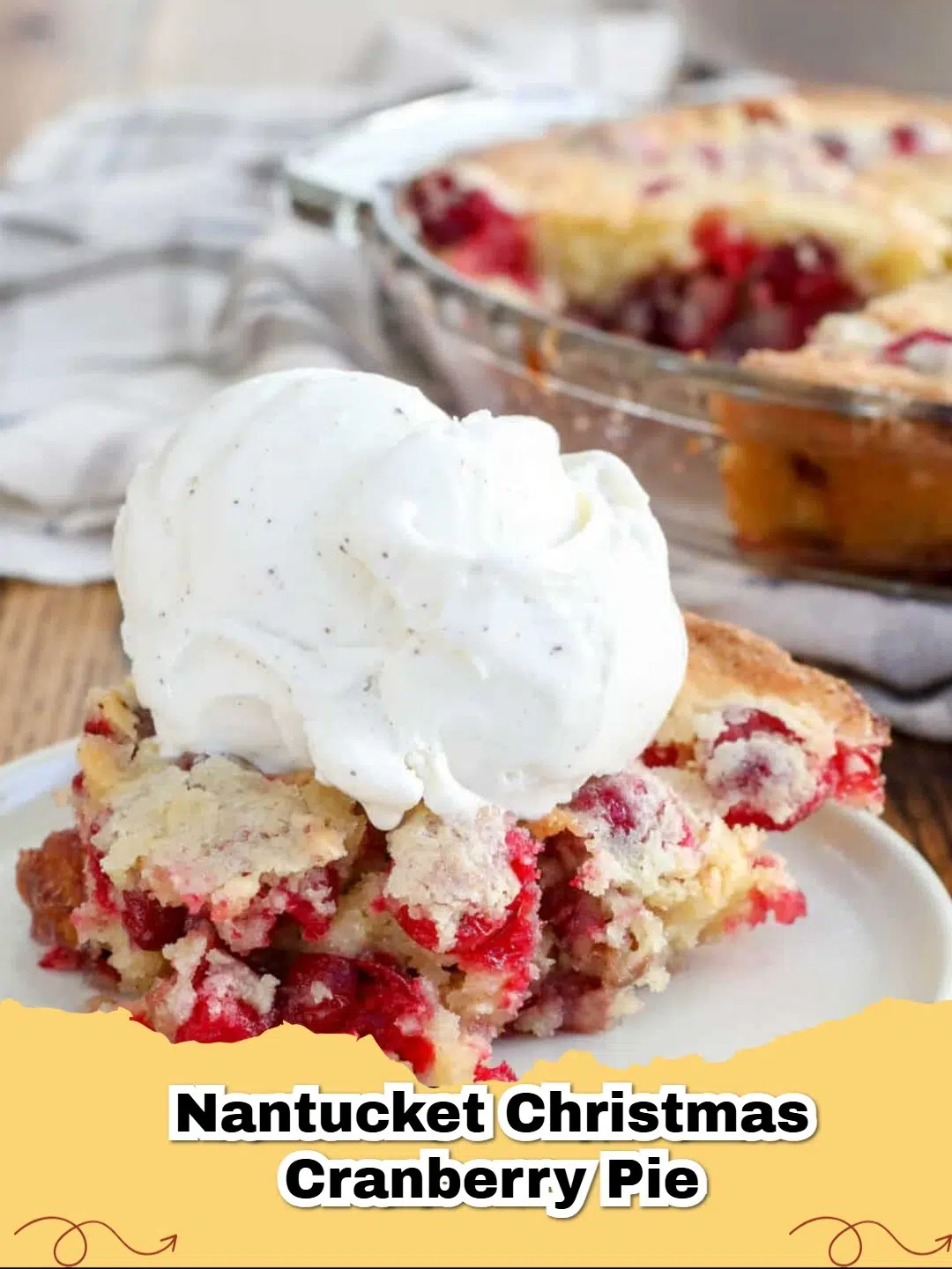 A slice of Nantucket Christmas Cranberry Pecan Pie with a buttery pecan topping and vibrant cranberry filling, garnished for the holidays.