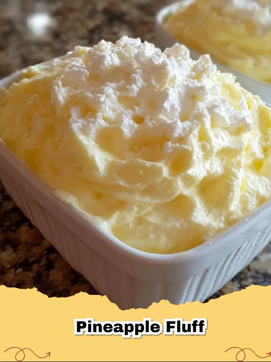 No-Bake 3-Ingredient Pineapple Fluff in a glass bowl, garnished with a mint leaf