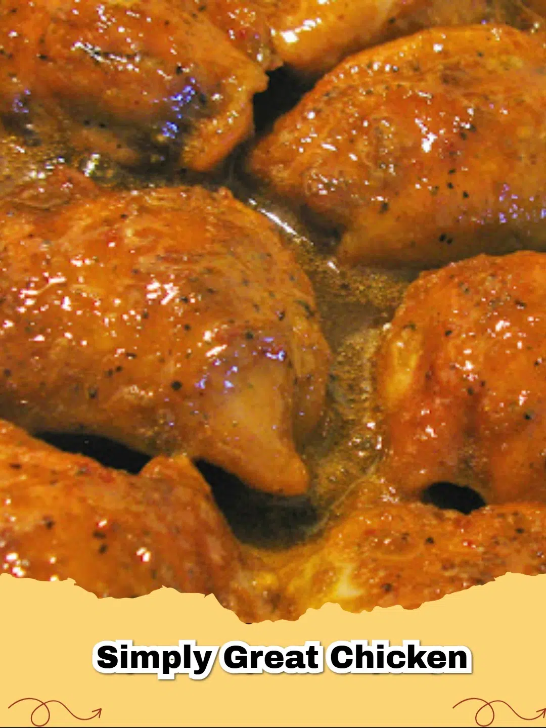 A plate of perfectly cooked, golden-brown Simply Great Chicken garnished with fresh herbs.