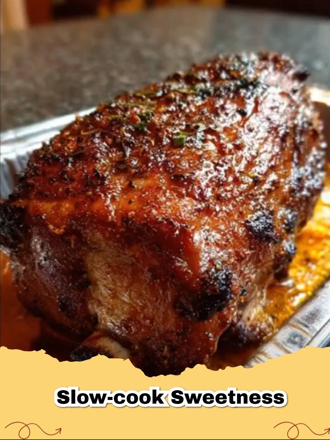 A close-up of Slow Cooker Caramel Apple Crisp in a ceramic bowl, topped with melting vanilla ice cream.