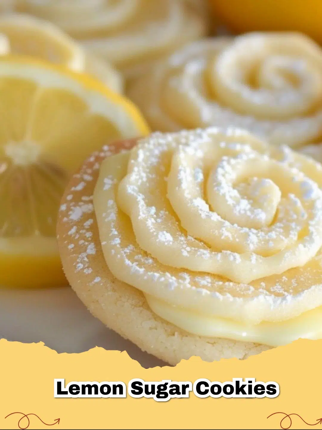 A stack of zesty lemon glazed sugar cookies on a white plate with fresh lemon slices, highlighting their bright flavor.