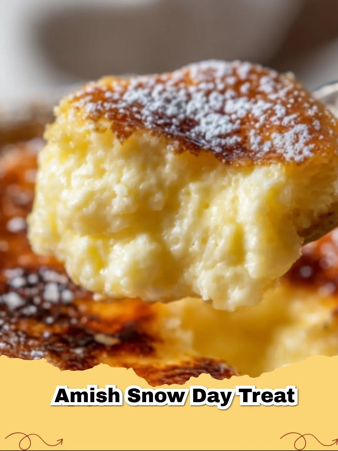 Warm Amish Snow Day Custard in ramekins, garnished with nutmeg, on a rustic wooden table with a cozy blanket in the background, perfect for winter.