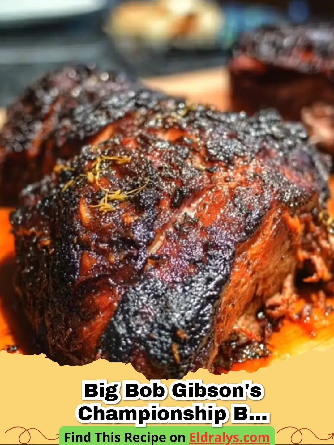 A perfectly smoked Big Bob Gibson's Championship Beef Shoulder sliced on a wooden board.